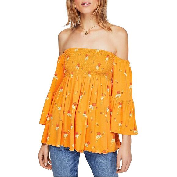 Free People Tops - Free People Women Lana Orange Tunic Off the Shoulder Dress Size Large A000507